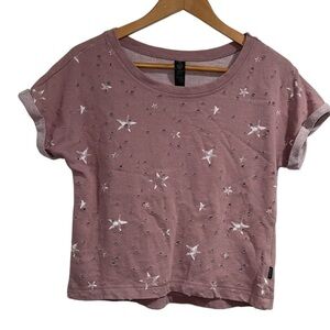 RBX‎ sweatshirt top short sleeve cuff distressed star pattern small workout yoga